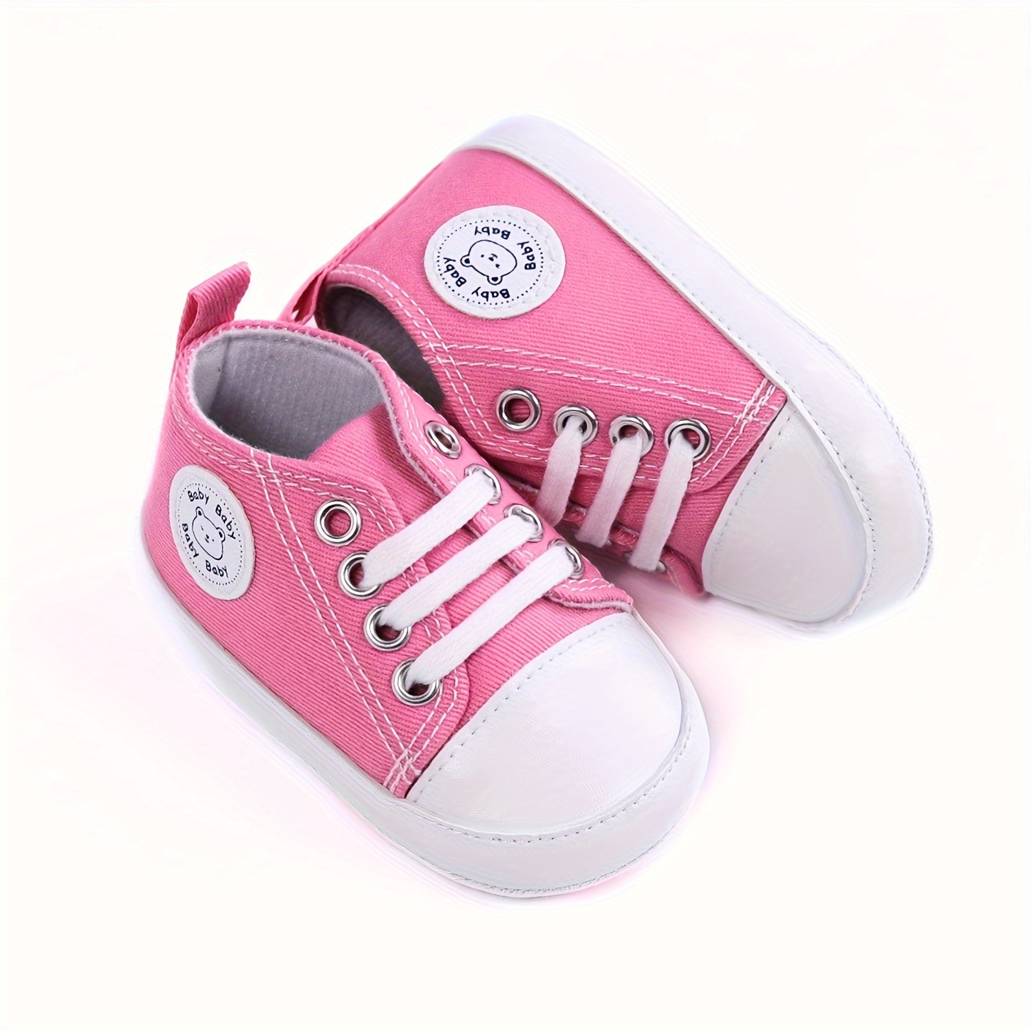 RABEISIR Baby ' Toddler Walking Shoes - Soft Canvas Sneakers with EVA Cushion, Adjustable Lace-Up Low-Top Design, 4-Color Options (White/Pink/Black/Red) for All-Season Casual & Party Wear, Party Toddler Sneakers | Classic Sneaker Design | EVA Cushioned Sole, Toddler Shoes, RABEISIR