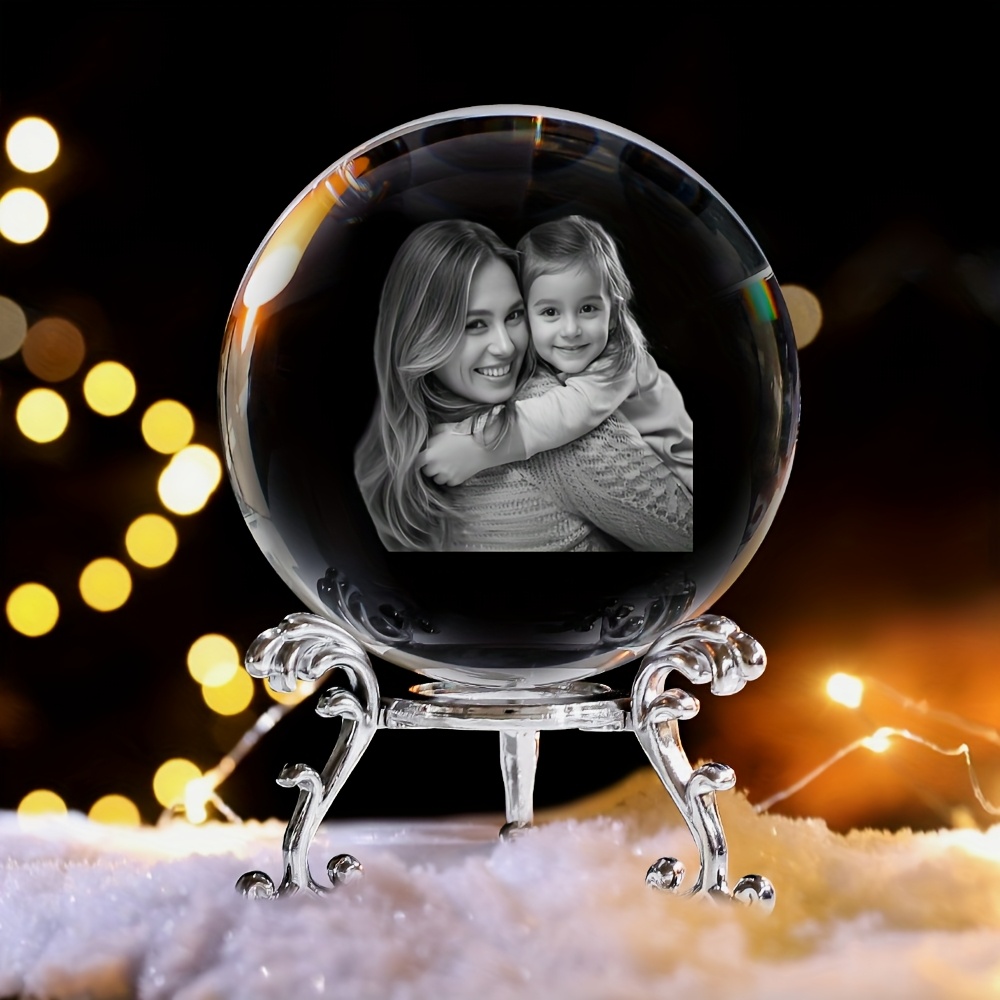 TEMU Crystal Ball Photo Frame - Decorative Spherical Ornament For Home Or Office, Ideal Gift For Valentine's Day, Christmas, Birthdays - Features A