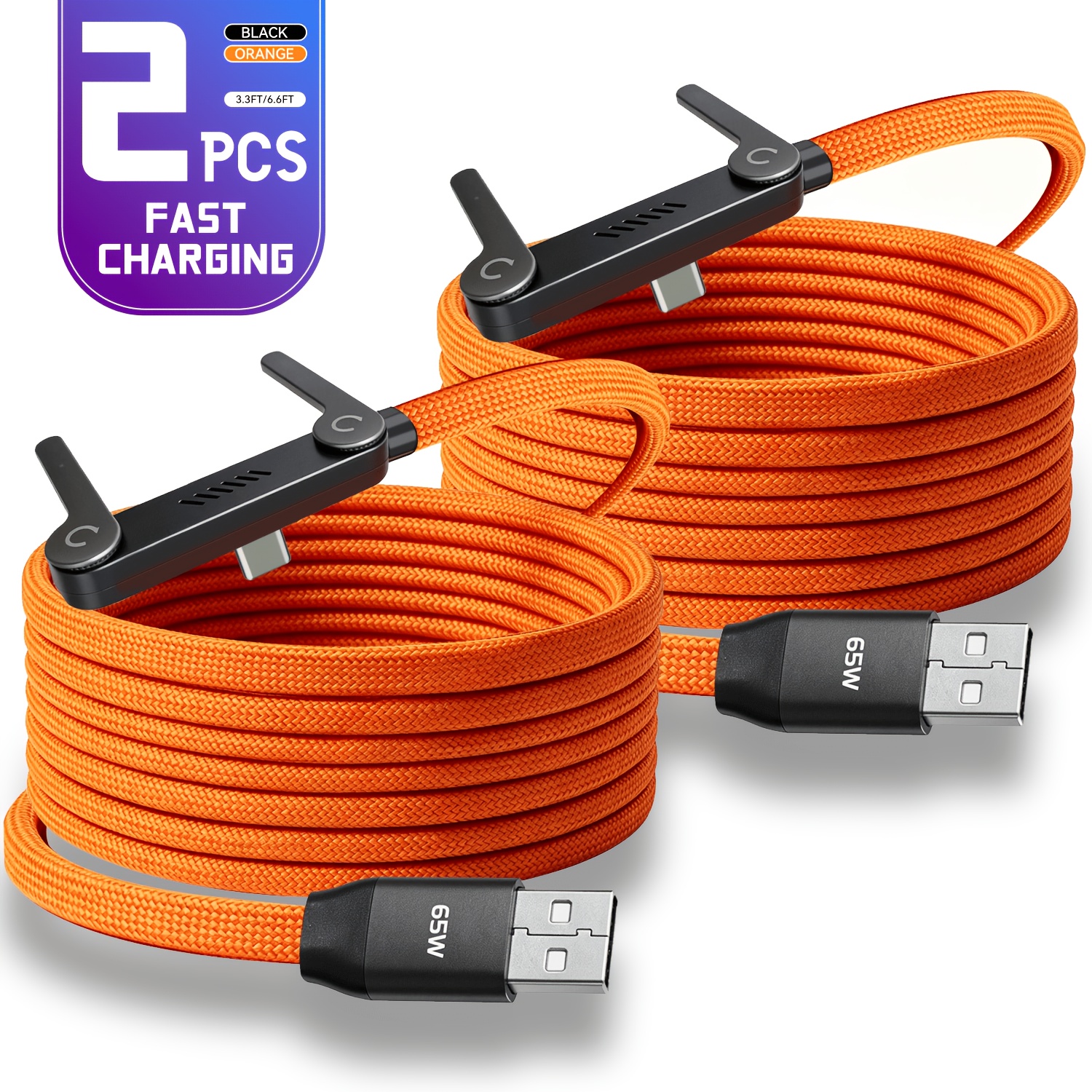2-Pack USB A to USB C Fast Charging Cable with Foldable Stand