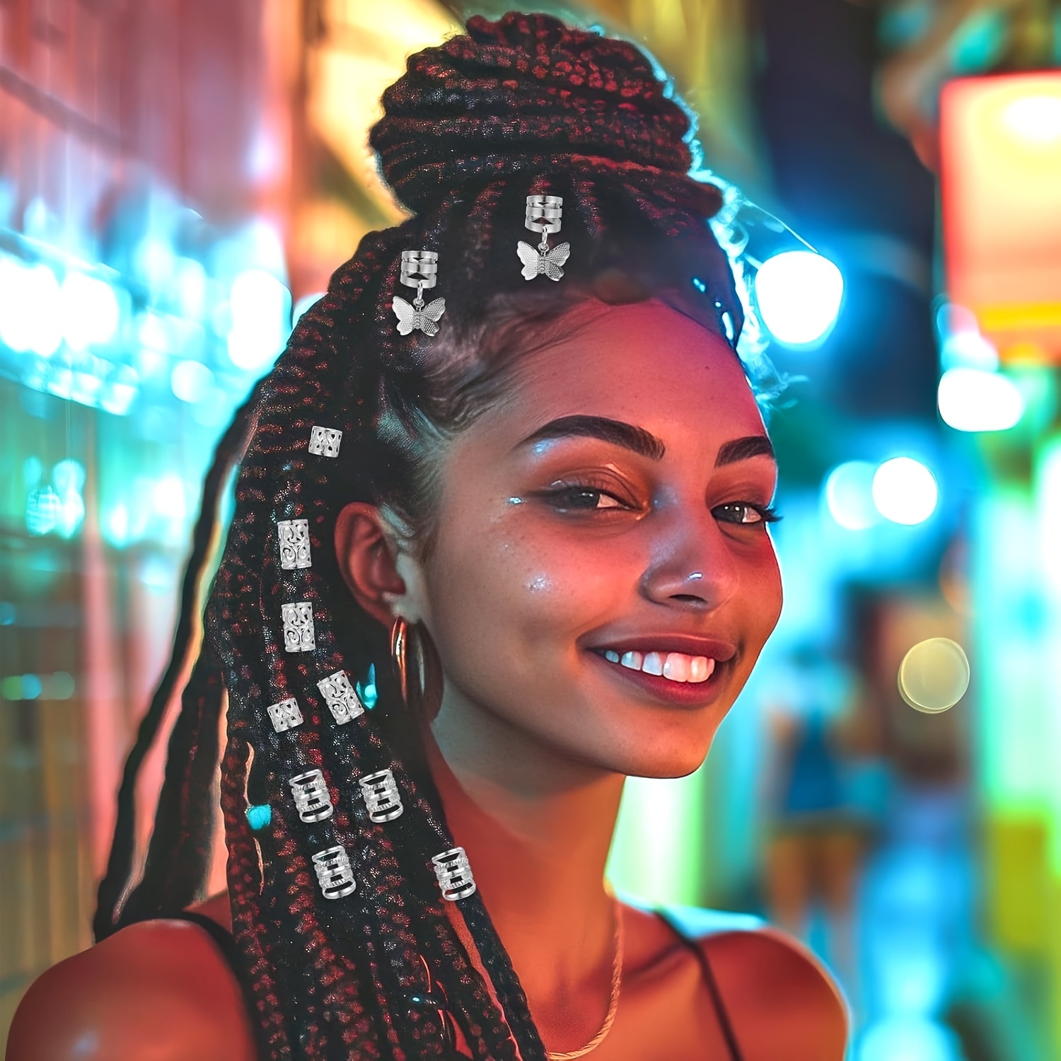 80 шт. набор украшений для дредов, регулируемые алюминиевые манжеты с 2 резинками и плетеными серебристыми бусинами, аксессуары для волос для мужчин и женщин подробные сведения 4