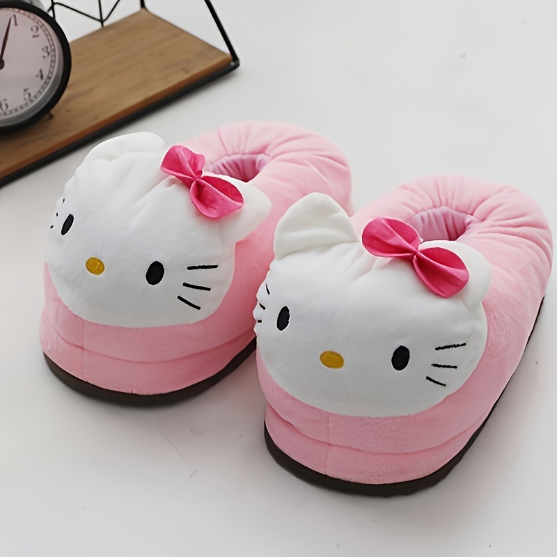 Image of Hello Kitty Plush Slippers, Comfortable Animal Print, Winter Style, Pink Fluffy Kitty , Hand-washable Fabric Upper/lining With Eva Sole, Women Shoes