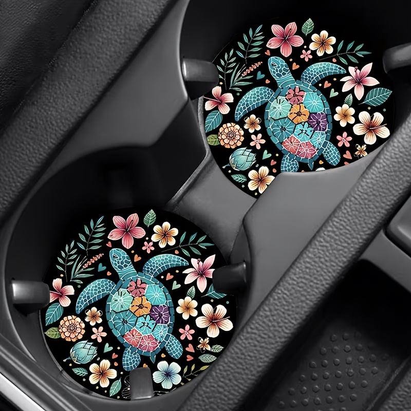 2 turtle pattern car coasters decorate the vehicle protect the interior anti slip design suitable for most models is a good gift