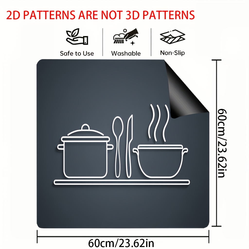 TEMU 1pc, 2d Flat Printing Cooktop Stove Cover, Patterns Of And Pots, Placemats Suitable For Spice Enthusiasts, Kitchen Stove Top Protectors Pad, 2d
