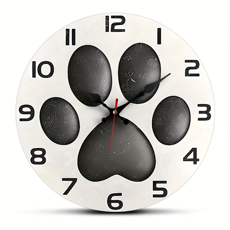 

Paw Round Wall Clock - Silent, Non-ticking Artistic Decor For Home, Office, Or School - Battery Operated (aa Not Included), Oil Painting