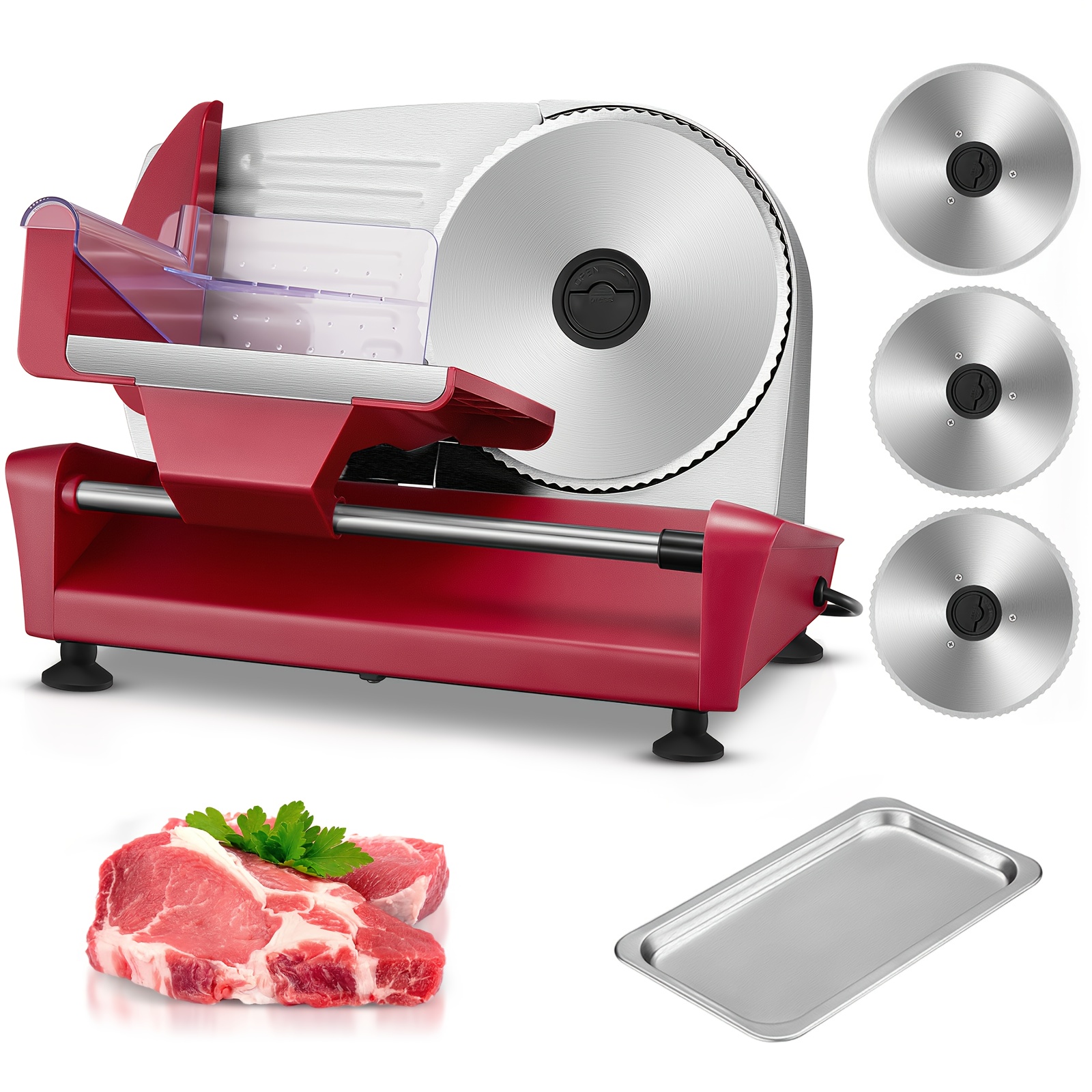 Image of Electric Stainless Steel Slicer, 3 , Bread Slicer, Adjustable Food Processor, 0 To 15mm, Sausage Slicer, Cutter For Meat, Cheese, Etc., Red