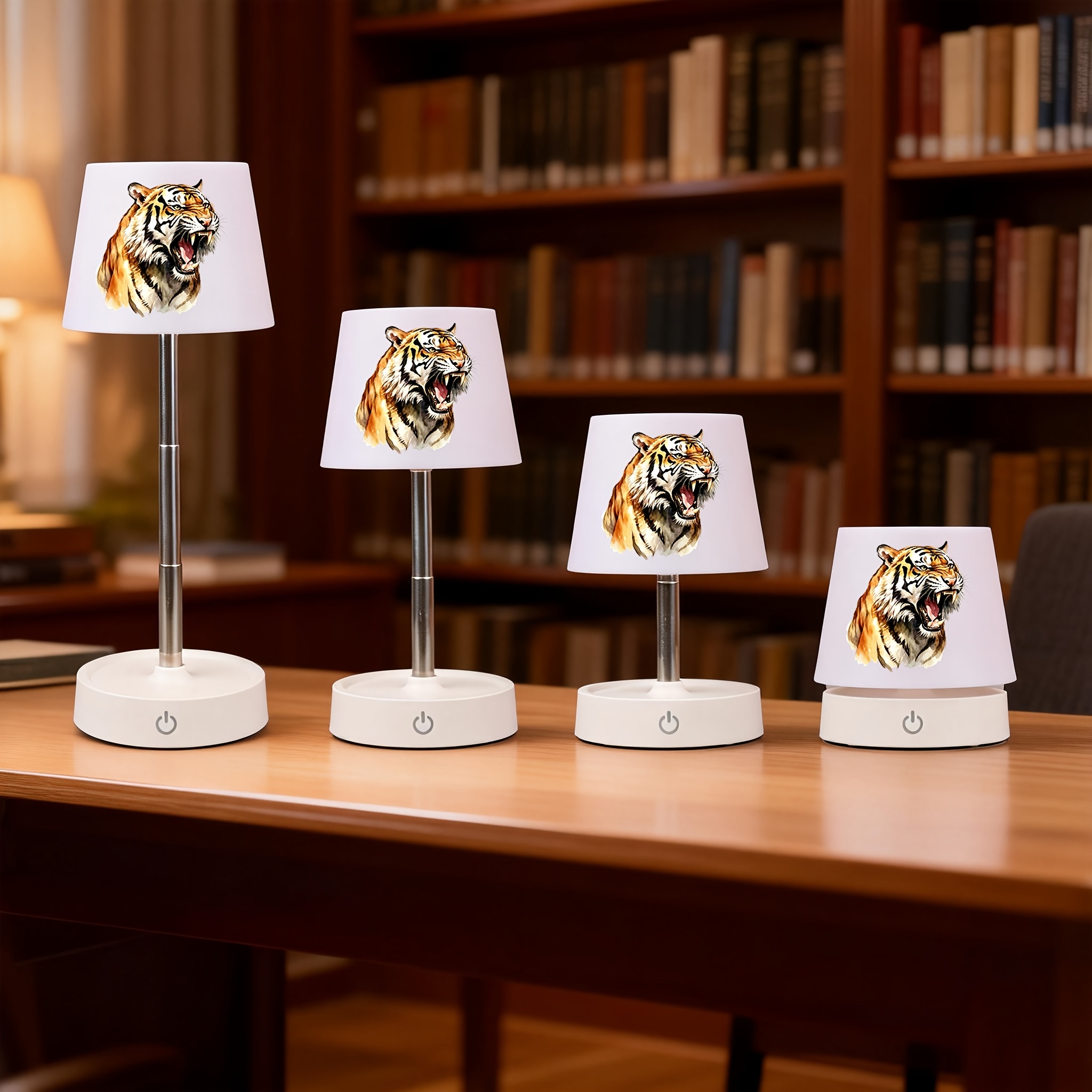 Roaring Tiger Head Watercolor Pattern Desk Lamp, Rechargeable LED