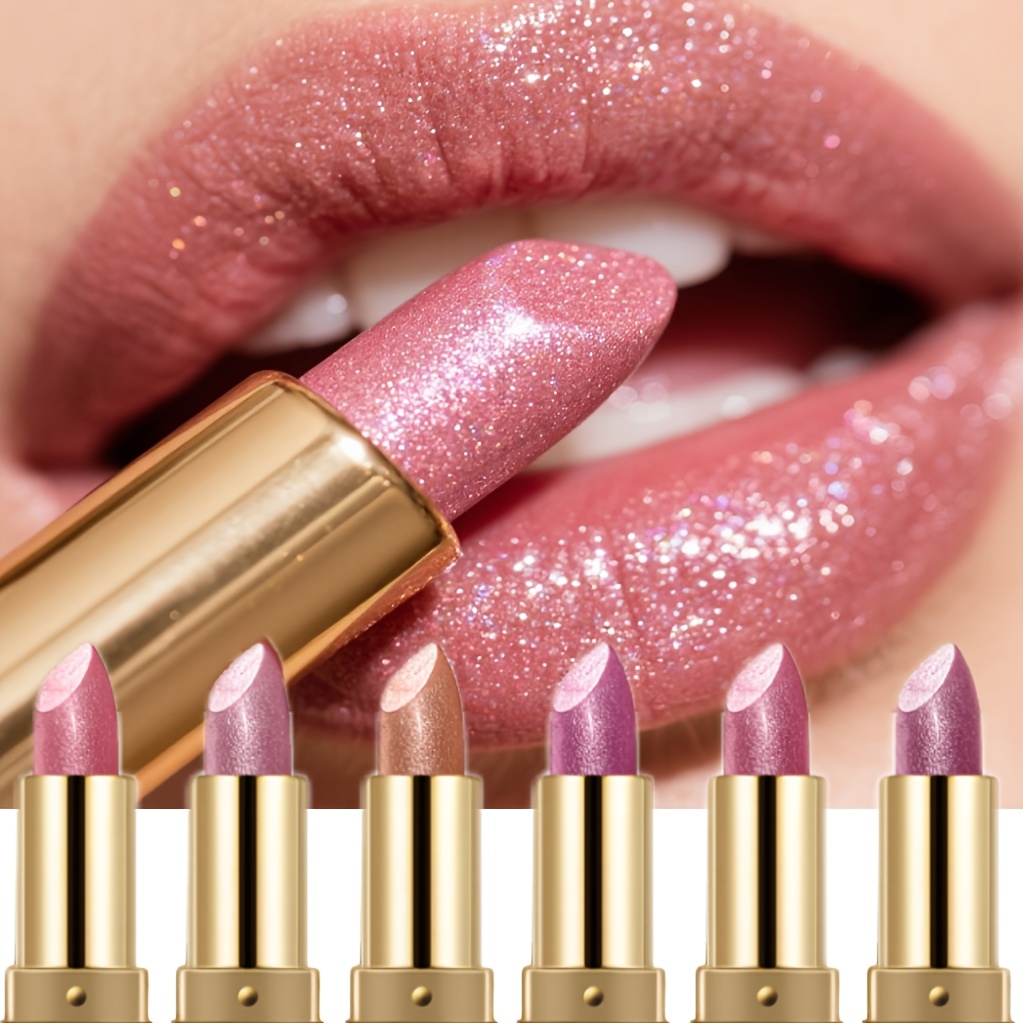TEMU 6pcs (6-pack) Shine Matte Lipsticks Suitable For Tones With Lip Brush - New Formula, Long-lasting Moisturizing, Smooth Texture, Berry Tinted