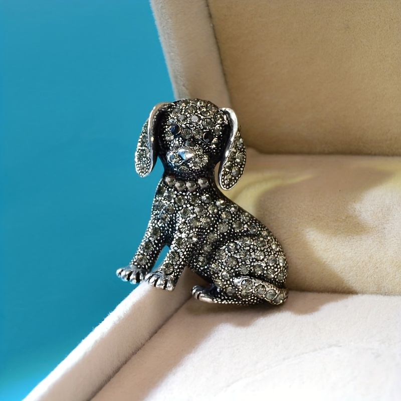 Image of Europe And The United States Fashion Full Of White Gemstones Puppy Brooch Cute Animal Pins Suit Dress Corsage Accessories.