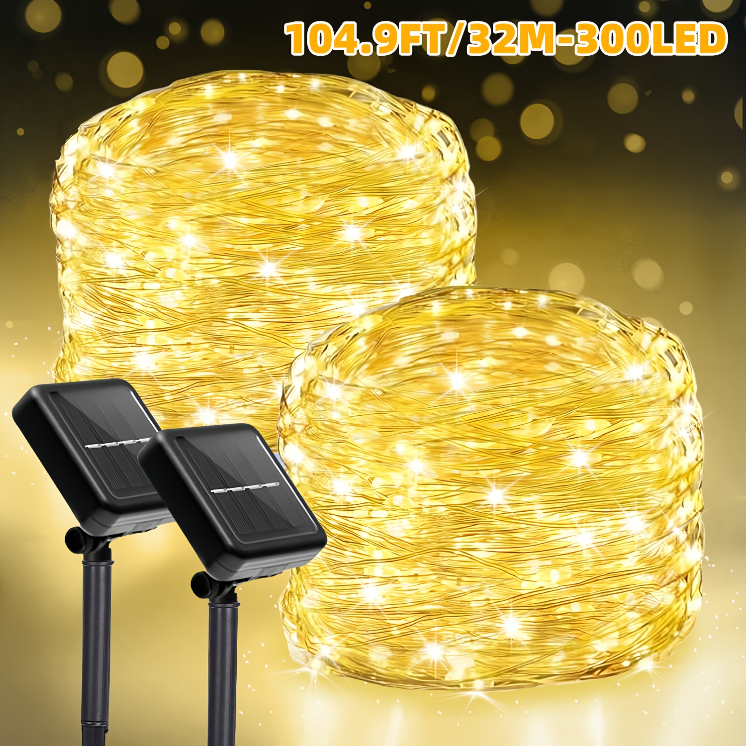 2 Pack Outdoor Solar String Lights - 300/100/50 Led Flashing Fairy Lights With 8 Lighting & Diy Shape Design, Garden Decor Lights For Yard, Tree, Wedding, Party & Christmas Ipx4