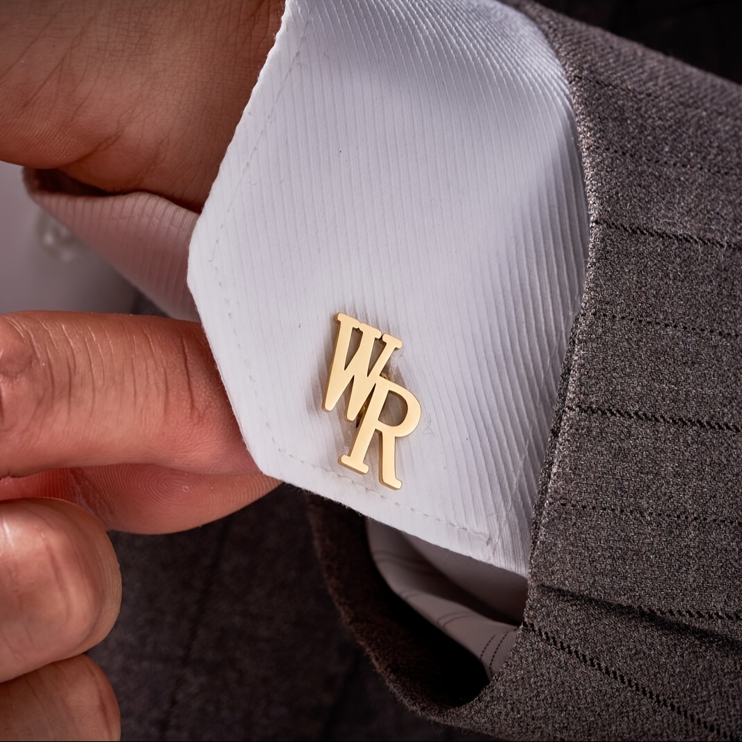 TEMU Elegant Personalized Stainless Steel Cufflinks - Custom Initial Letter Design, Couples Matching Cufflinks Set, Suit Shirt Accessory, Fashionable