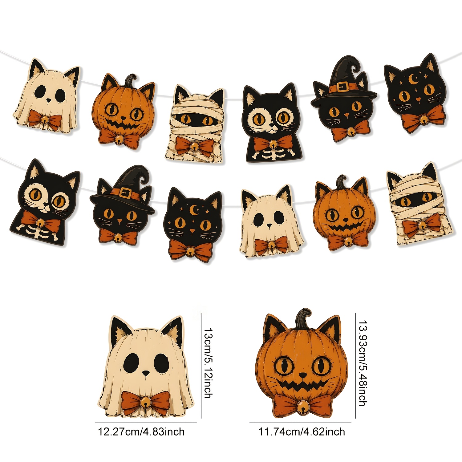 TEMU Halloween Retro Cat Face Element Pulling Flowers And Flags, Cat Cat Pumpkin Cat Hat Cat Retro Autumn Halloween Style, Retro Halloween Party