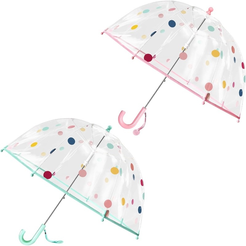 2 pack kids clear umbrellas for rain dome bubble umbrella windproof for toddler boys girls