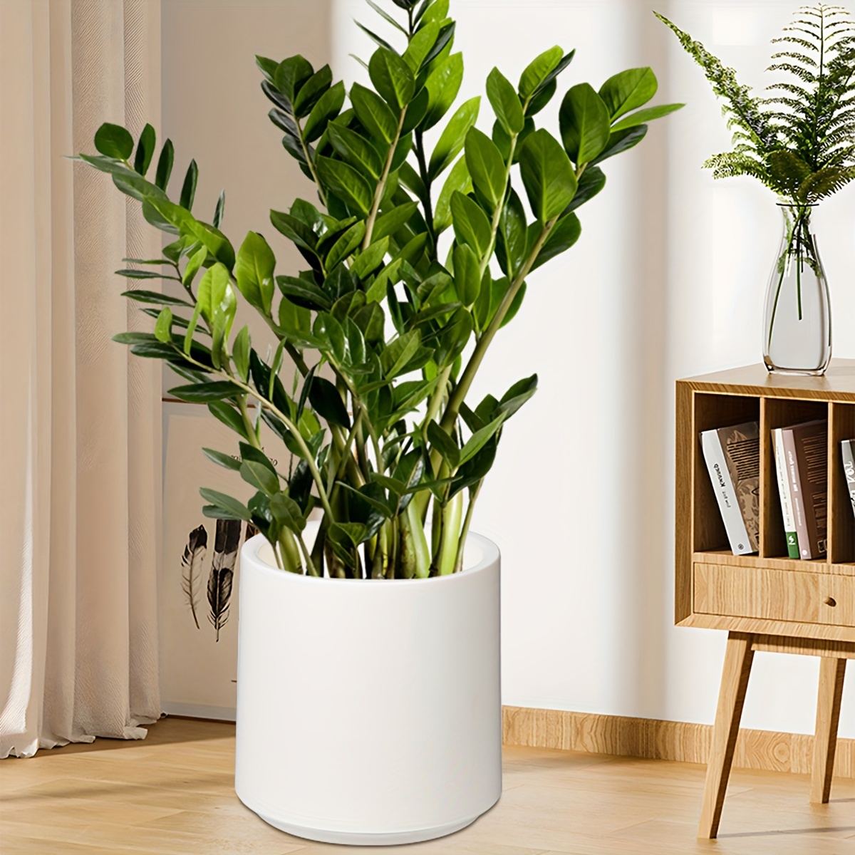 

Contemporary Plastic Planters, 1pc Large Cylinder Vase, Indoor Outdoor Ceramic Pot For Artificial Birds Of Paradise & Bamboo