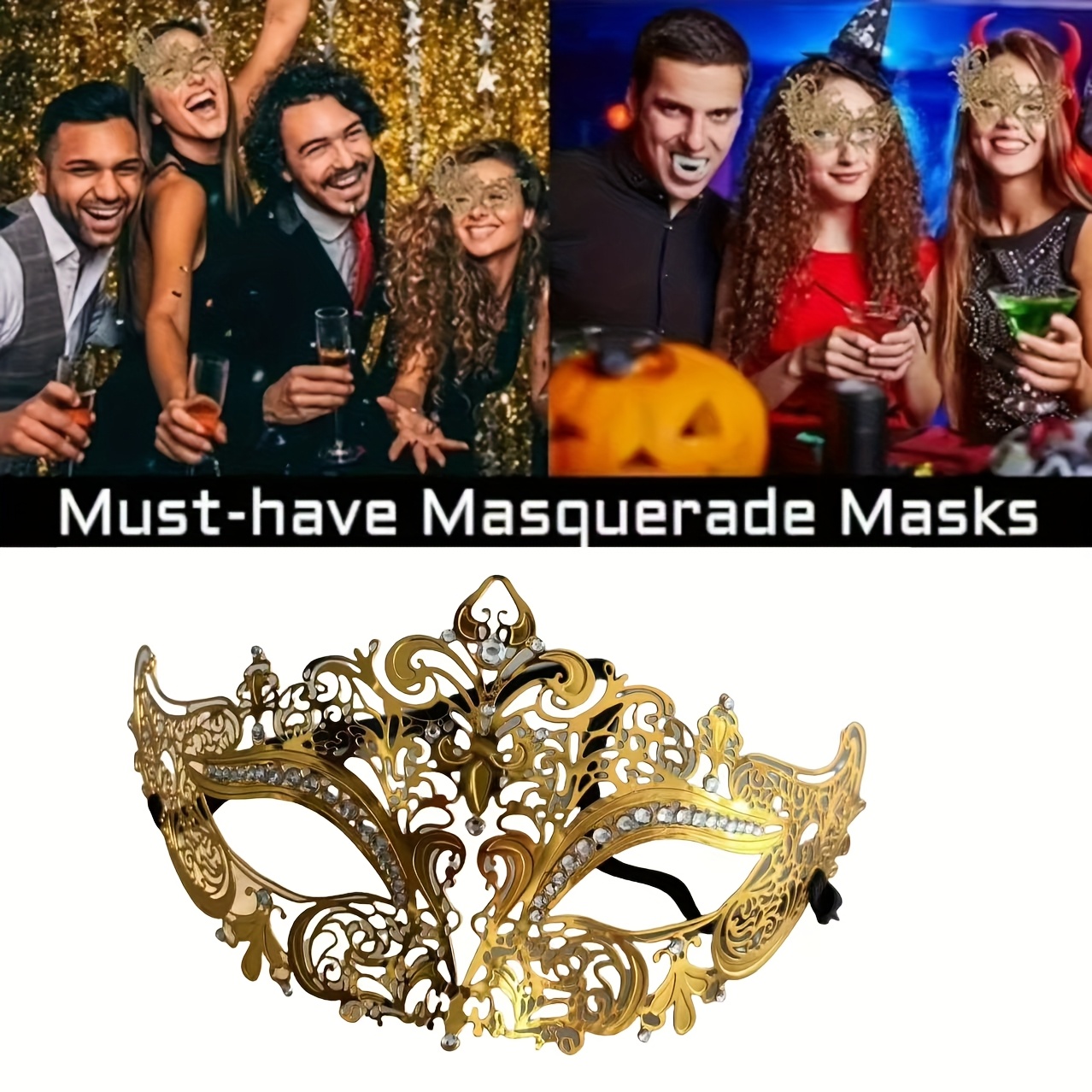 Elegant Golden Venetian Masquerade Mask for Women - Vintage Iron Face Cover with Intricate Floral Design, Perfect for Halloween, Carnival, Mardi Gras, and Formal Parties, Halloween Costume | Elegant Venetian Mask | Iron Construction, Masquerade Party Decorations