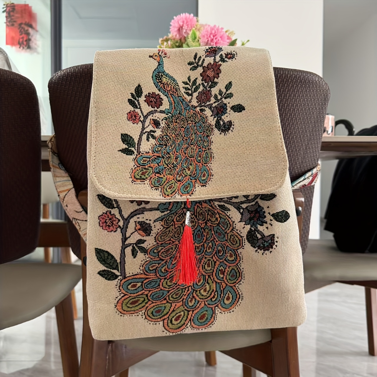 Elegant Patterned Red Backpack NOVICA Ancient Elegance Black & Red Leather Backpack  main image 4