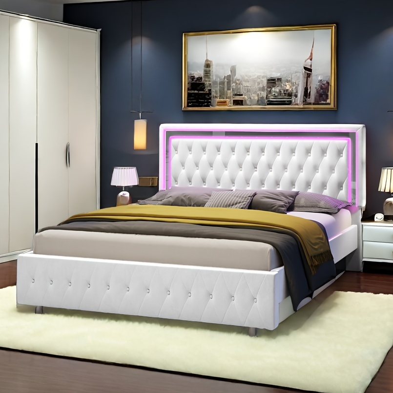 

Papajet Led Bed Frame Upholstered Platform Bed With Vlelvet Tufted Headboard, No Box Spring Needed