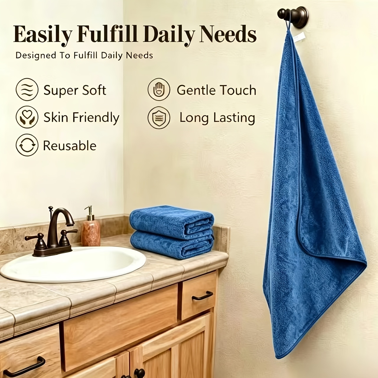TEMU 2pcs Set Of Solid Towels, Made Of Soft And Comfortable Microfiber Material, Available In Multiple Colors, Absorbent, Suitable For Showers,