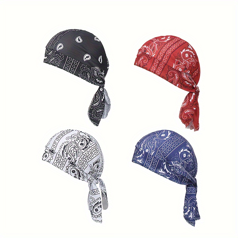 Image of 4pcs Doo Rag Hat, Cooling Liner, Large Motorcycle Head Wrap, Skull Chemo Headwrap For Men And Women - Ideal For Christmas Gifts