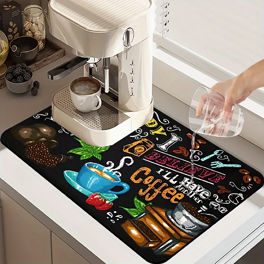 

Premium Mud Dish Drying Mat With Polyester Cover - Quick-dry Coffee Bar Accessory, Non-slip Absorbent Countertop Protector For Coffee Maker And Pot, Pad For