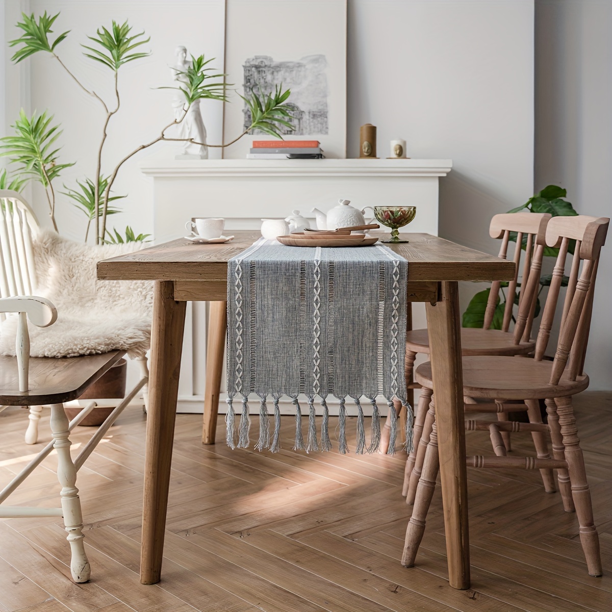 Camino de mesa de comedor nórdico con borlas colgantes, camino de mesa  moderno americano de lujo, decoraciones de tela simples (tamaño: 13.0 x  94.5