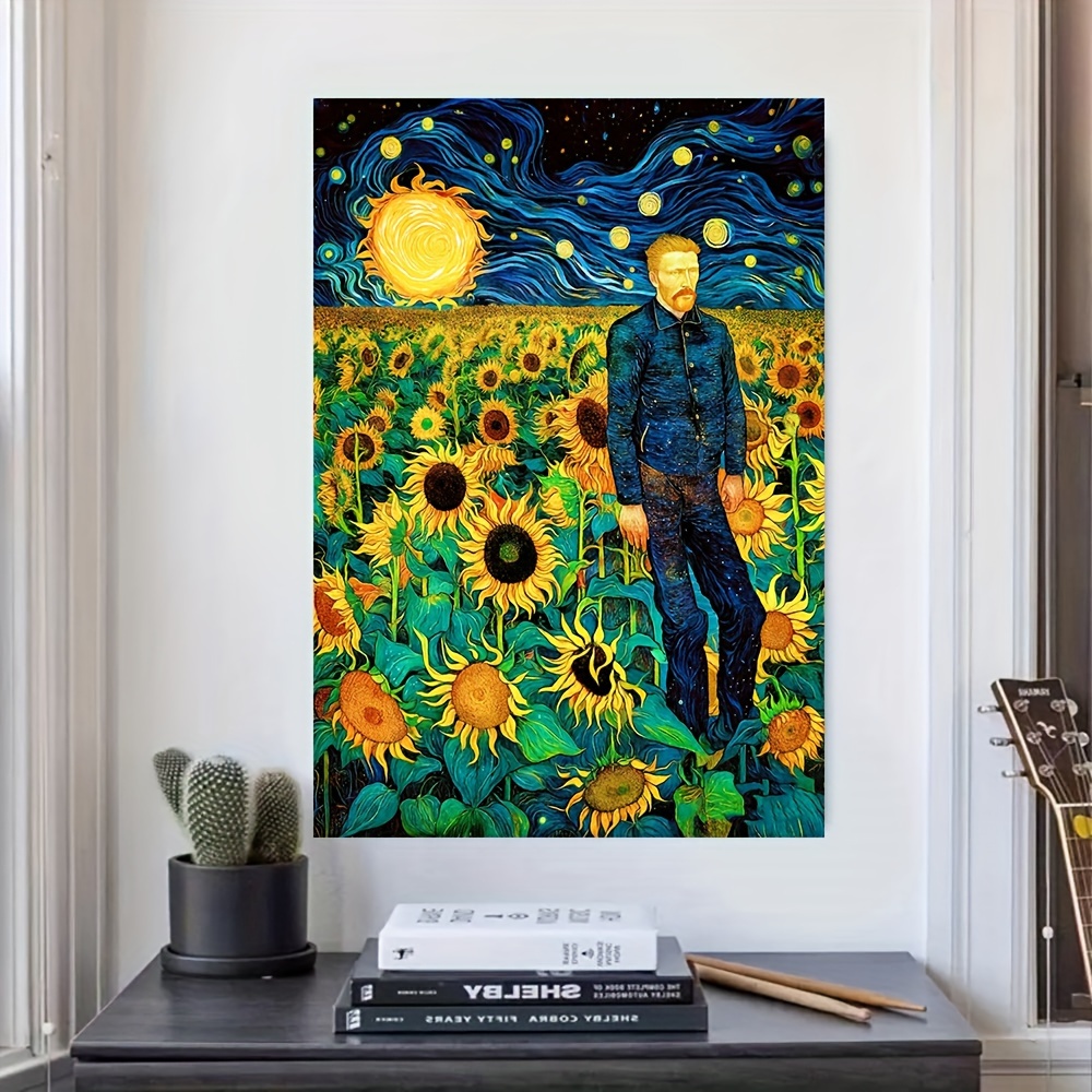 ゴッホピカチュウ】 キャンバスアートLサイズ 70×55 黒縁 絵画