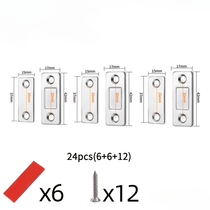 Image of 24pcs (6 Door Stops + 6 Magnetic Patches + 12 Screws) Heavy-duty Magnetic Door - Punch-free Installation, Strong Magnetic Closure, Invisible Door Lock, Suitable For Cabinets, Sliding Doors