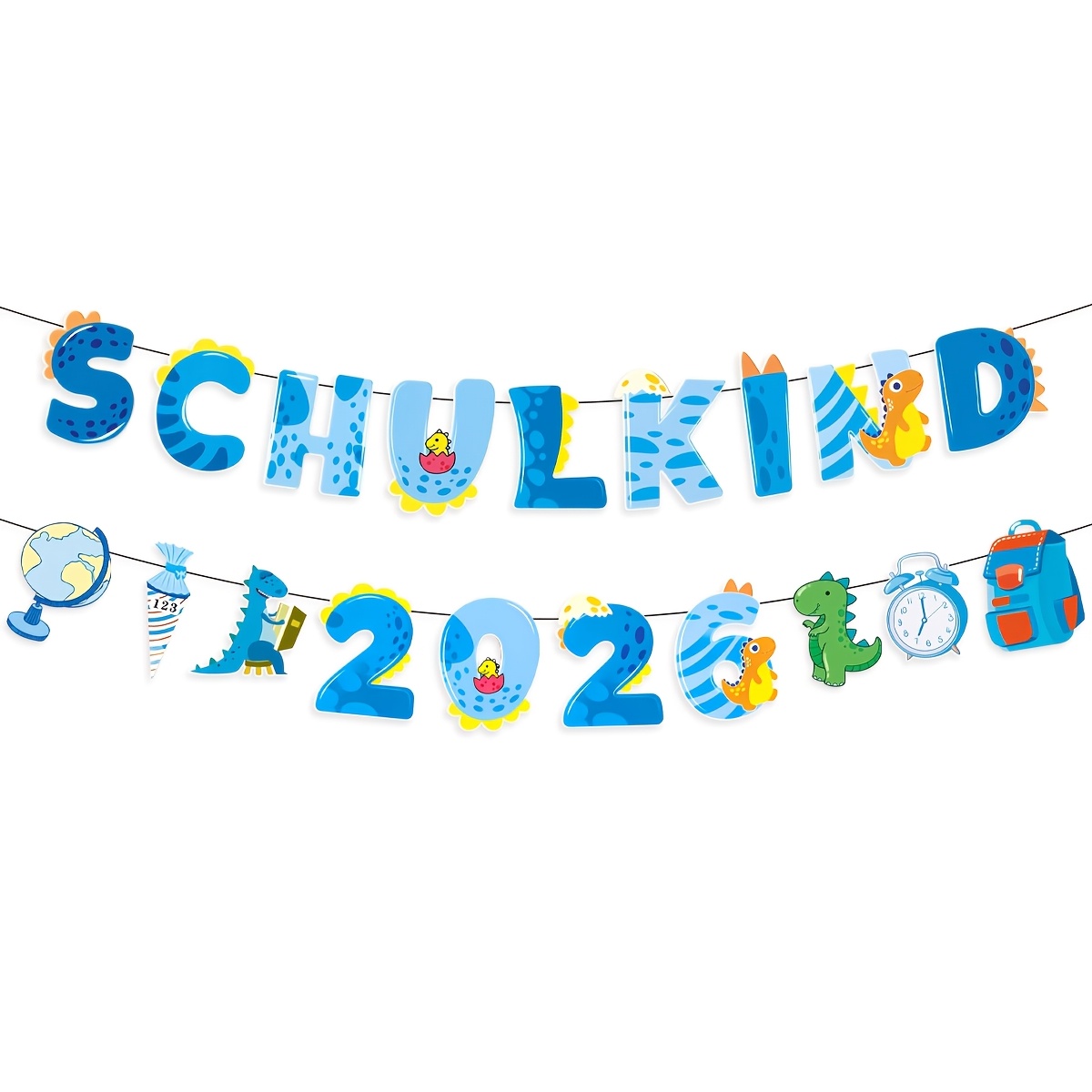 Image of German School Season Schulkind 2026 Dinosaur-themed Decorative Banner, Featuring Letters With Textures Like Dinosaur Scales And Stripes, A Signature Item To Welcome New Students