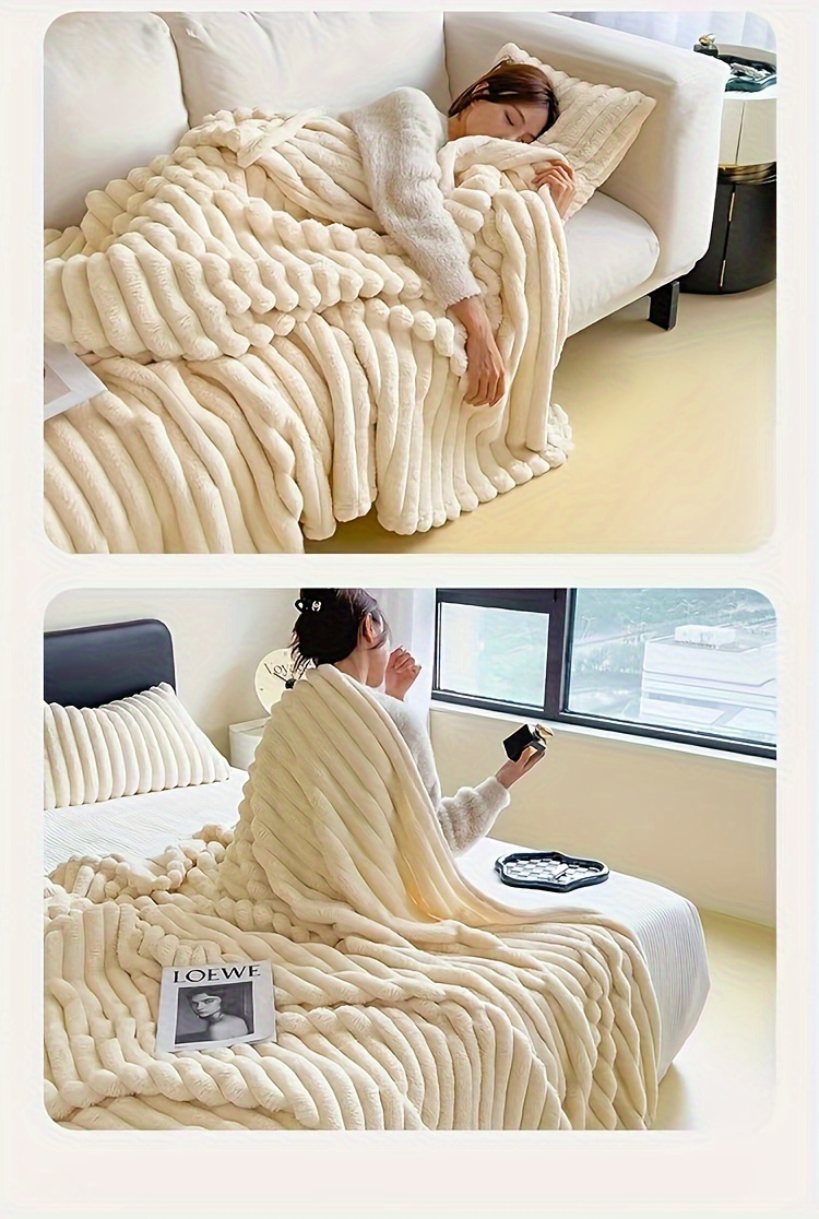 luxury plush throw blanket comfortable milk flannel thick coral fleece machine washable   contemporary style   cozy for sofa and office use details 7