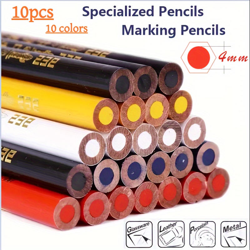 10색 특수 연필: 가죽, 플라스틱, 금속, 세라믹, 유리 등에 표시하기 위한 마킹 연필 - 도트, 선 그리기 및 표시에 이상적
