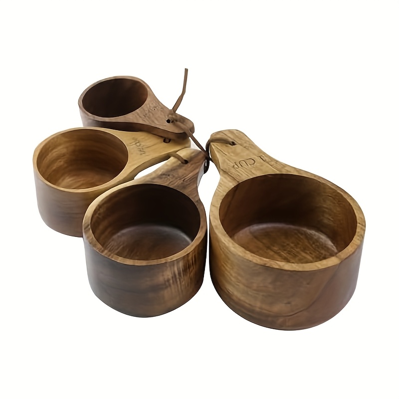 

4pcs Set Handcrafted Wooden Measuring Cups - , Food-safe For Baking & Cooking