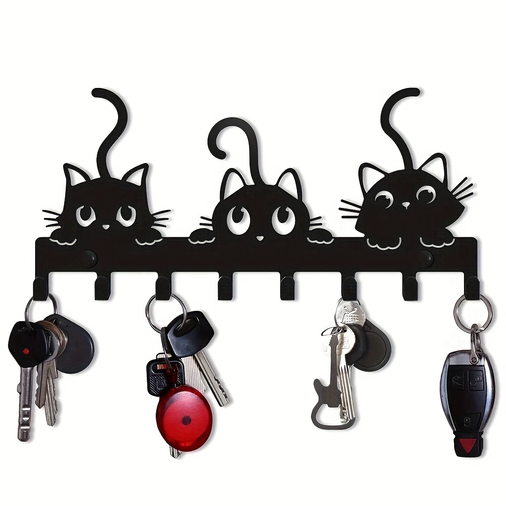 

Iron Cat Key Hook Rack - Fashionable Metal Wall Mount Key Holder - Easy Install Storage Organizer For Home Living Room And Bedroom - Perfect Housewarming Gift