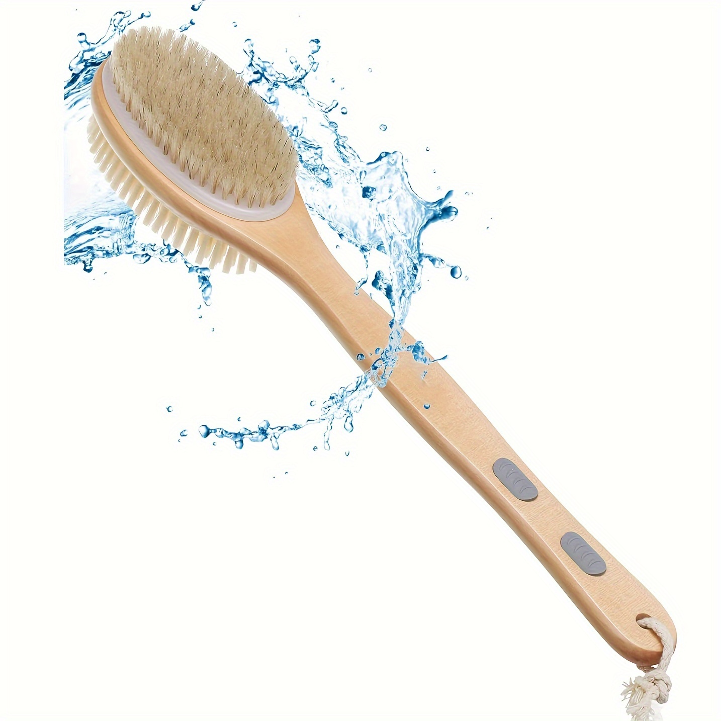 dual sided shower brush with long handle bristle body scrubber exfoliating back brush skin softening and deep clean non absorbent for lotion application no power needed Product details 1