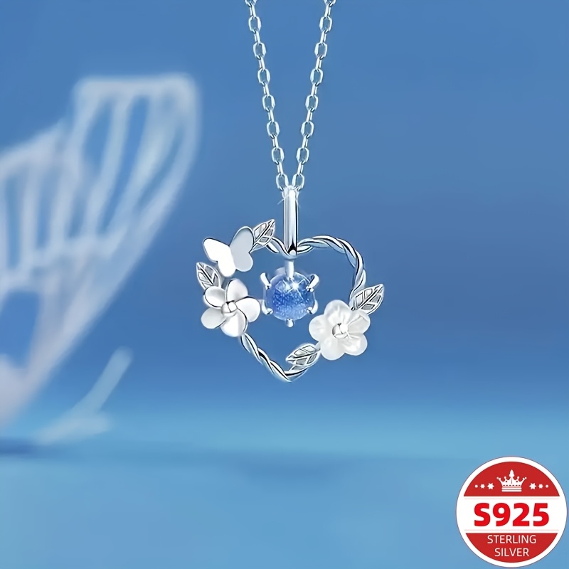 TEMU A Beautiful 925 Sterling Silvery Heart-shaped Pendant Necklace With Floral Patterns. Suitable For Women To Wear. Perfect For Daily Use As Well As As A Valentine's Day Gift. Suitable For .