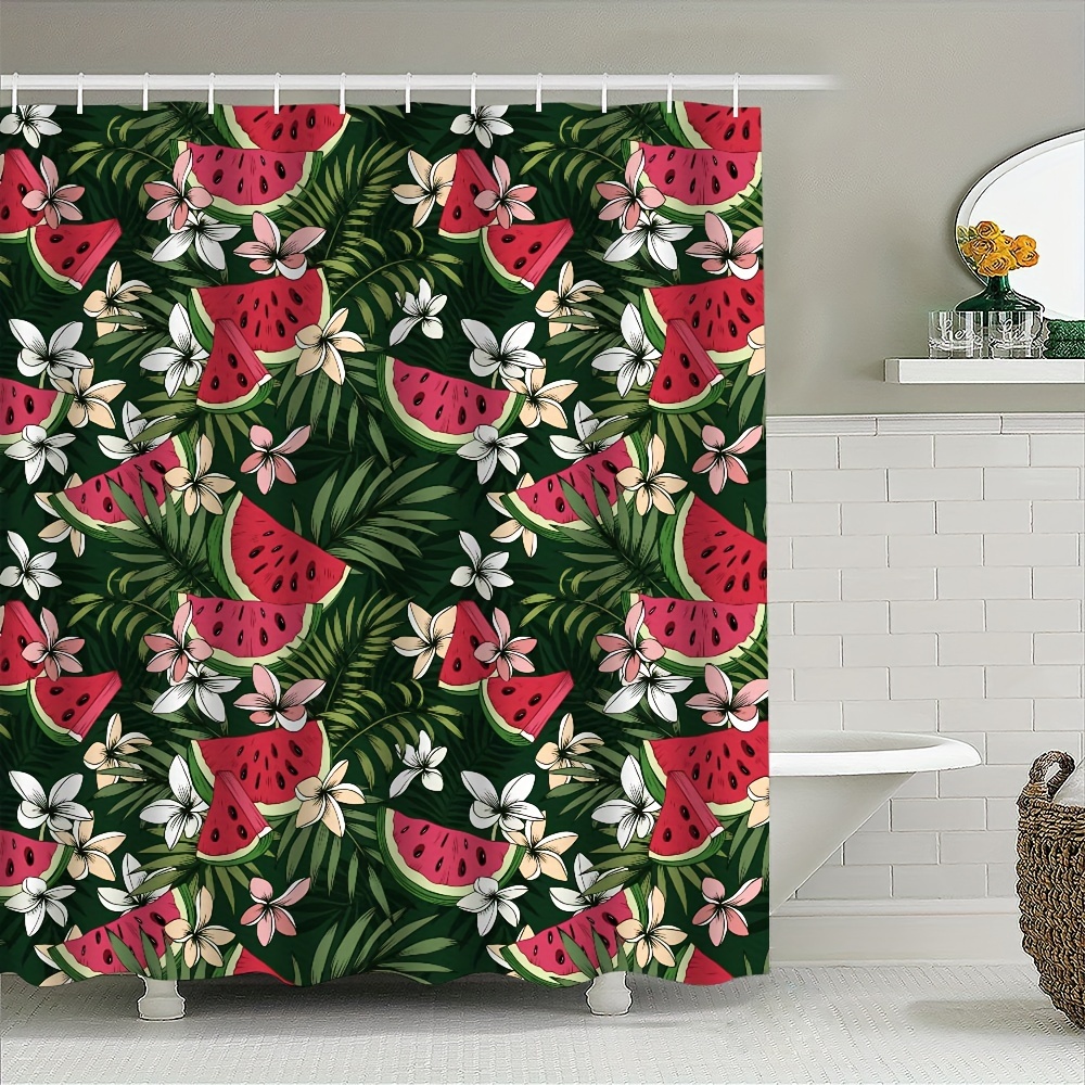 

Watermelon Leaf Print Shower Curtain - Durable, Machine Washable Bathroom Decor With Privacy Window Cover