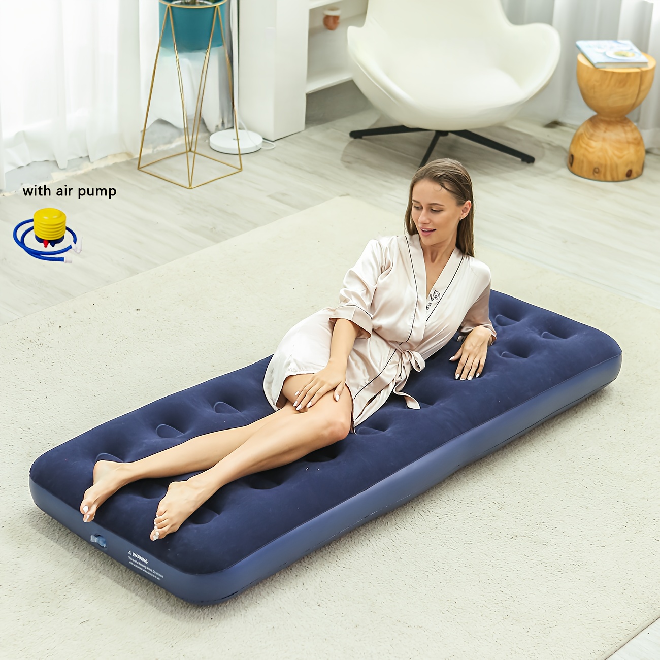 TEMU Portable & Comfortable Single Inflatable Mattress - Ideal For Camping, Travel & Family Use With Foot Pump Included, Bed, Air Cushion, As A Gift