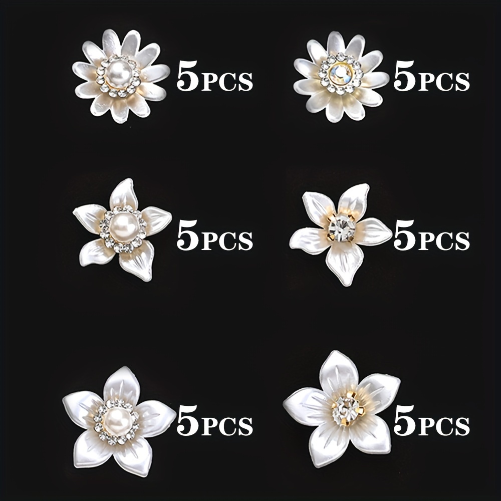 Image of 30pcs Neovivi White Flower Beads - Flatback Sparkling Artificial Flowers For , Hat, Hairpin & Brooch (no Hole), Flowers For Crafts, Hat Decorations, Decorative Flowers, Embellishments
