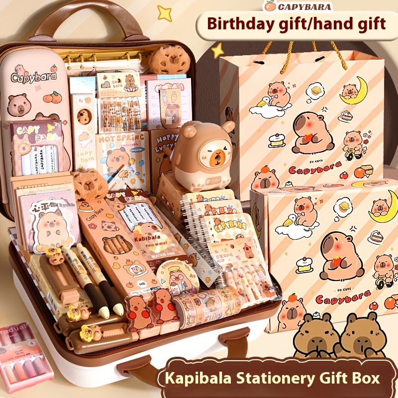 

Kapibala Themed Stationery Gift Set, Cute Animal Design, Includes Notebook, Pens, Paper Clips & Accessories, Personalized, Plastic, Plain , With No Feathers, For Students & , Age 14+