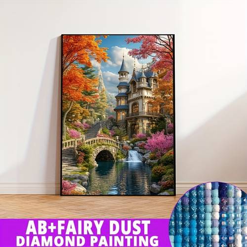 item picture 1pc framedless 5d diamond painting kit castle in autumn landscape castle in autumn landscape ornament decorations for home resin diamonds ab diamonds fairy dust perfect for diamond lovers ideal holiday gift