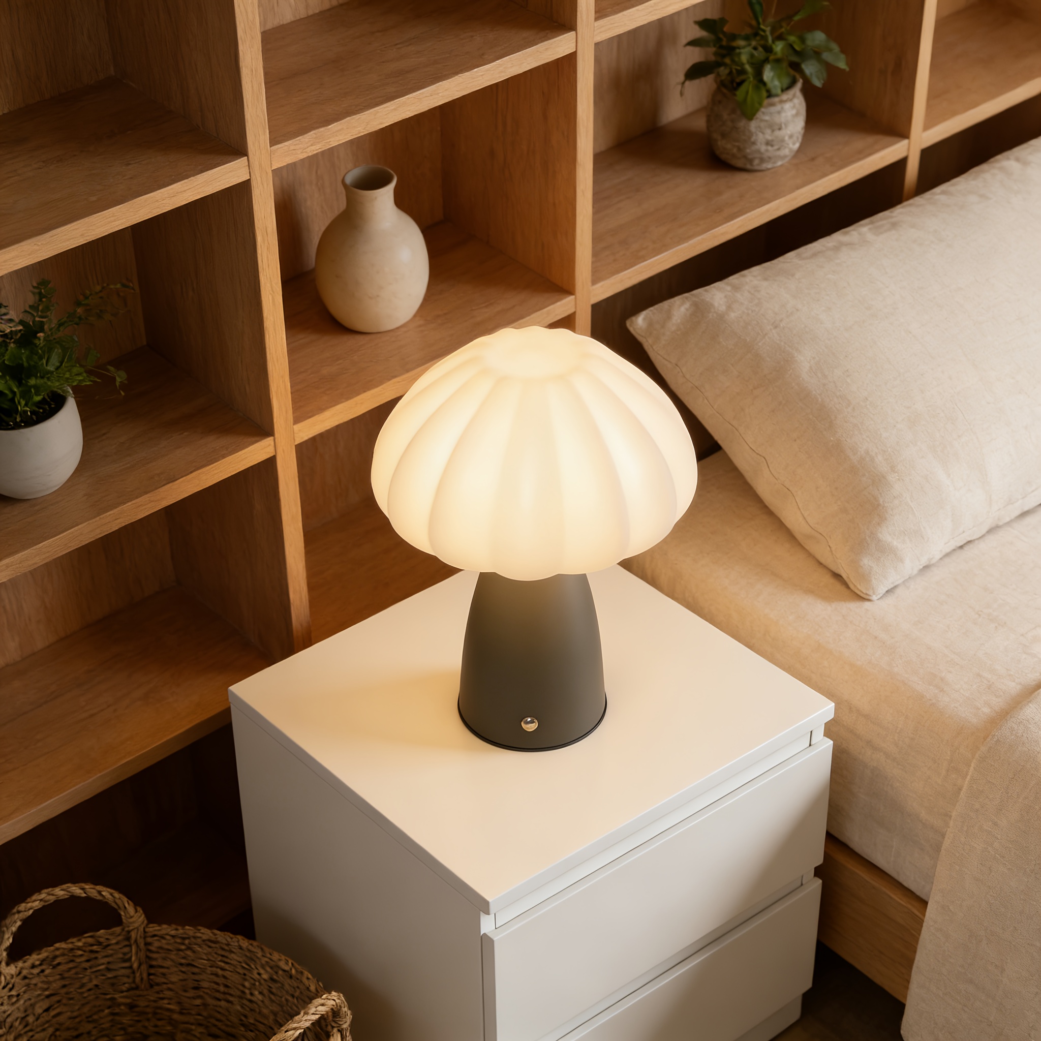 Cute Mushroom Bedside Lamp, Touch Control, Three-Color Dimming, USB Rechargeable Night Light, 1800mAh Large Battery, Suitable for Bedroom, Living Room, and Hallway Decoration
