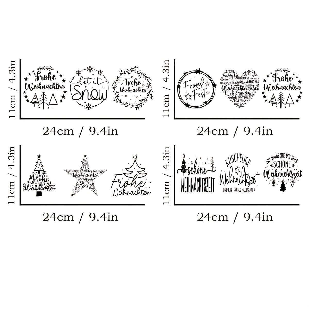 Image of 4pcs German Christmas Quote Themed Uv Transfer Stickers - For Crafts, Mugs, Laptops & Water Bottles, Self-adhesive Plastic Decals, 16oz Decoration