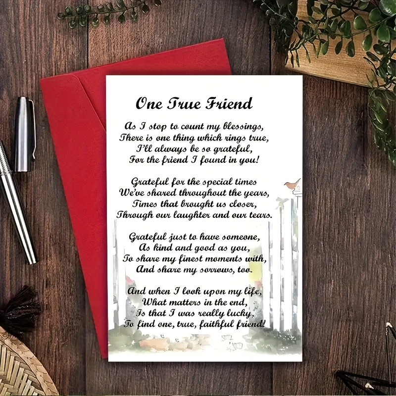 TEMU Set Of 4pcs (2 Cards And 2 Envelopes) Featuring Friendship Cards With Moving Poems That , Expressing Gratitude For The Moments Shared, Ideal For