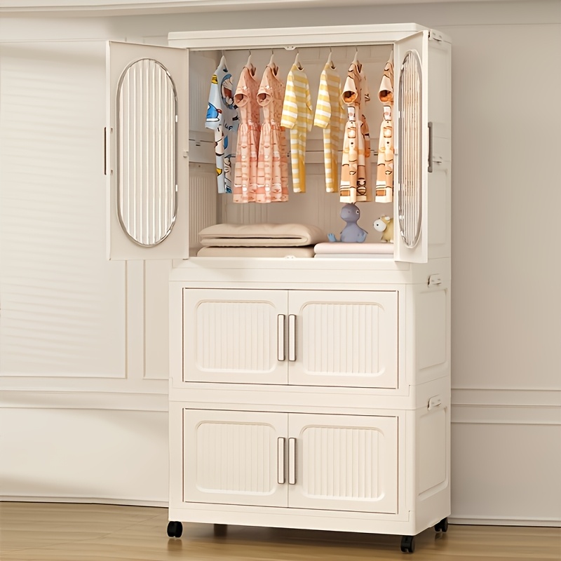 Wardrobe Storage System, Large Capacity Stackable Cabinet with Lid