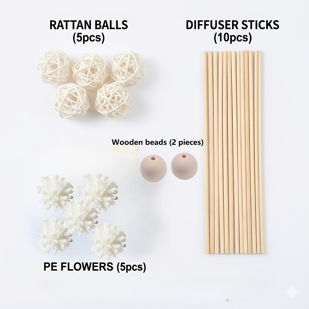TEMU Stick, Fragrance Stick, Non-fragrance Pe Flower Volatile Stick (with Rattan Balls), Home Decoration Fragrance Accessories, Home Decoration