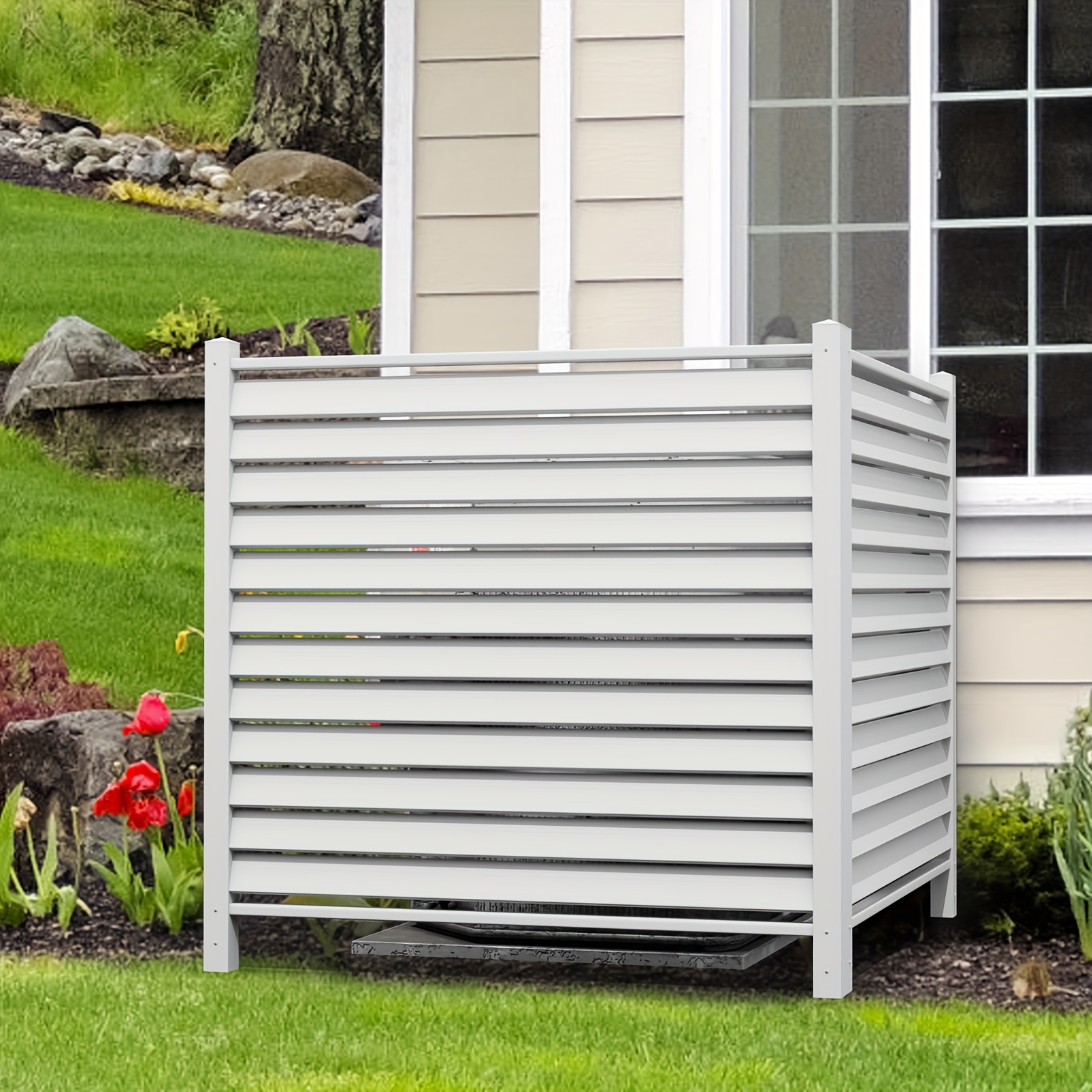 

Air Conditioner Fence 48"w X 48"h Vinyl Privacy Fence Panels Enclosure Fence Privacy Screen White Vinyl Screen Panel Kit (2-panel)