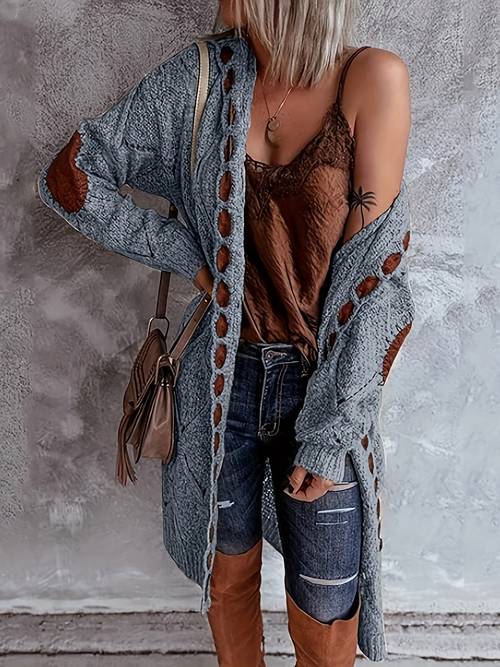 women cardigan hooded sweater long sleeve knit coat with rhombus lattice