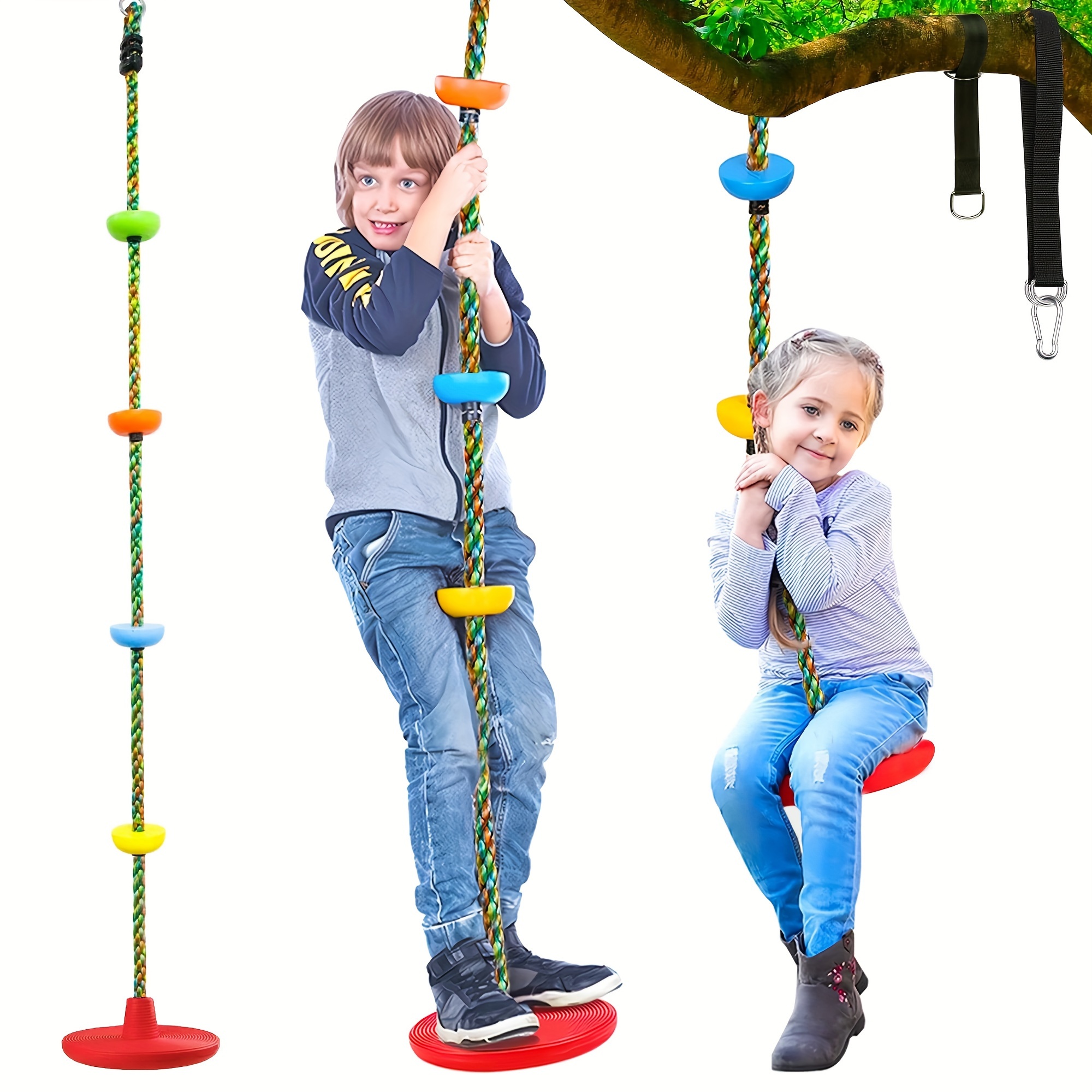 Climbing Rope Ladder Kids Tree Swing with Hanging Strap, Indoor and Outdoor  Backyard Playground Play Swing Sets Climber Training Accessories