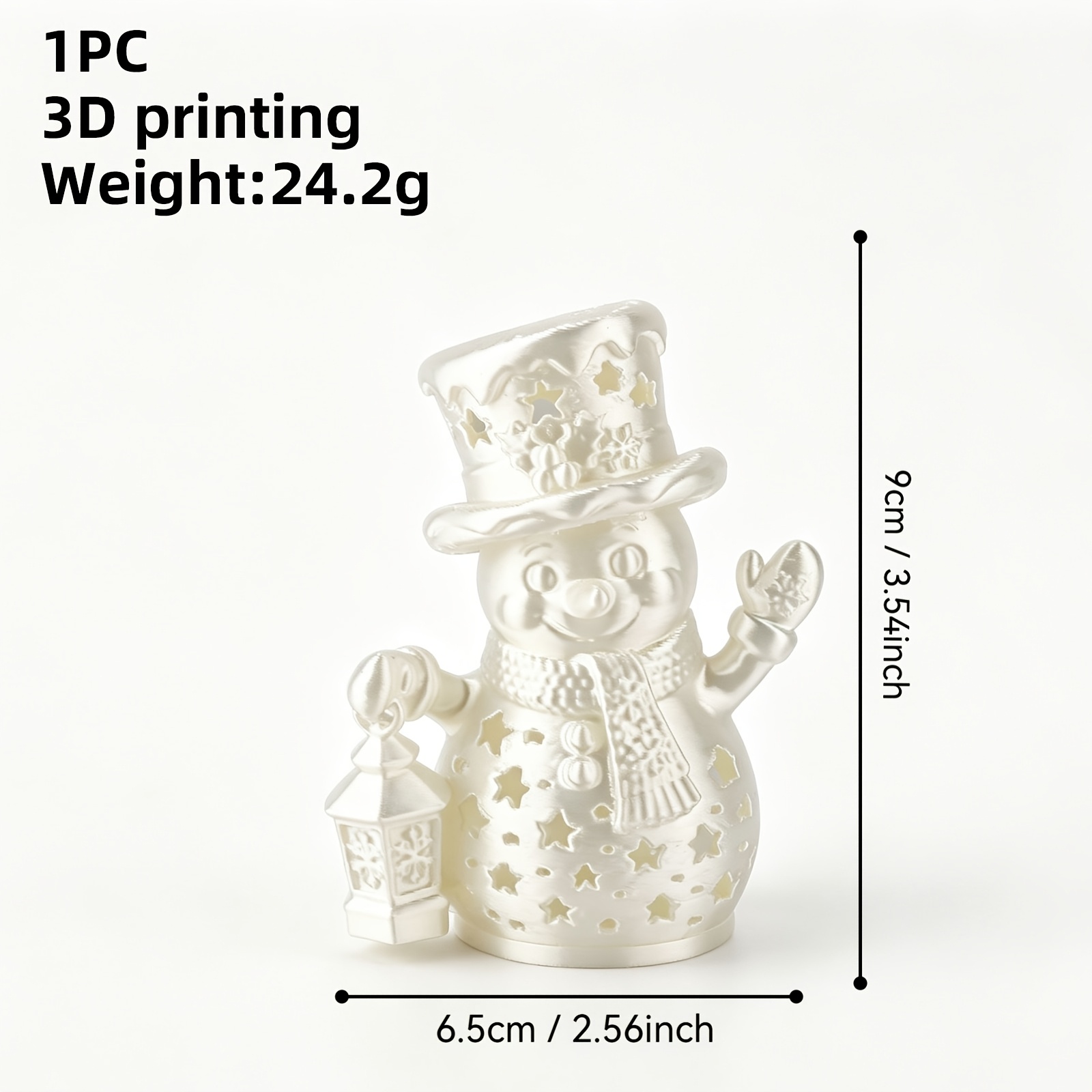 TEMU 1pc Christmas Snowman Hollow Candle Holder Ornament, 3d Printed White Snowman Design With Top Hat And Scarf, Holding Lantern, Body Covered