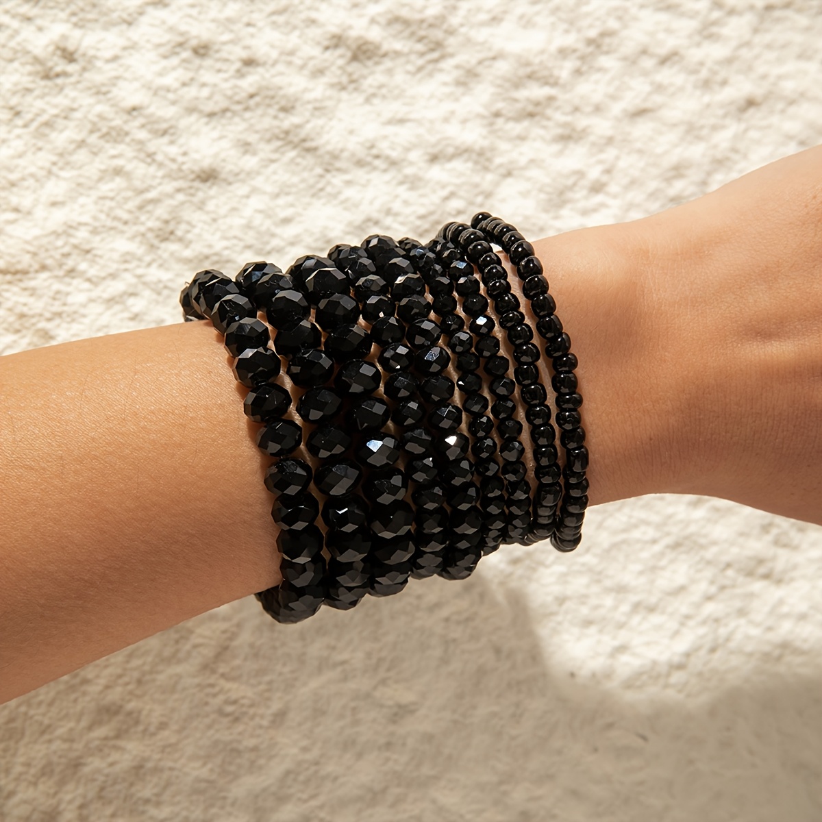 TEMU Ensemble de 9 bracelets bohème avec perles, Ensemble de bracelets pour femmes en perles plates en verre tranchées adapté au travail et aux