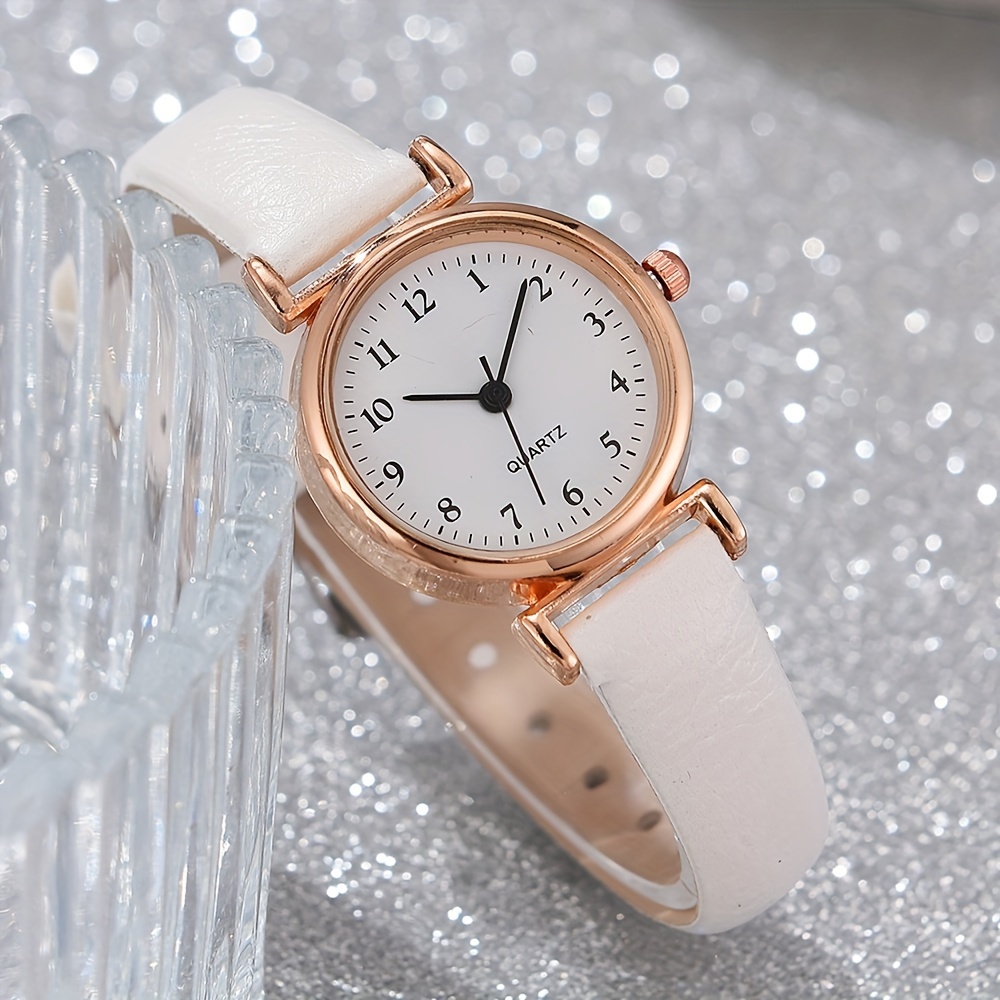 6pcs fashion ladies quartz watch pu wristwatch white round watch female with combination set