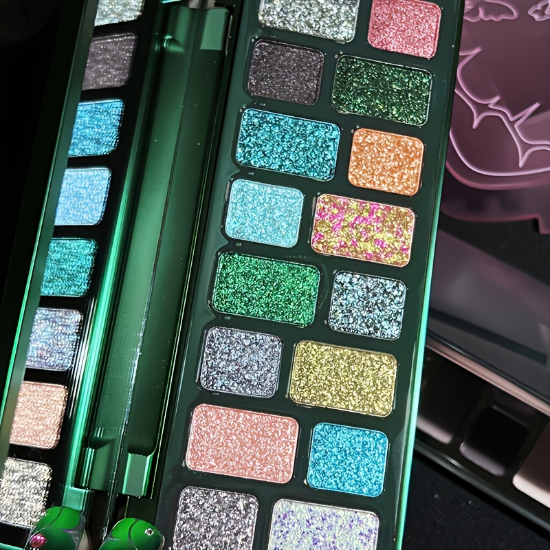 Image of 16-color Shimmering Diamond Eyeshadow Palette - High, Metallic And Pearlescent , Orange, Green, Blue, Golden - Versatile Face And Eye Makeup Kit